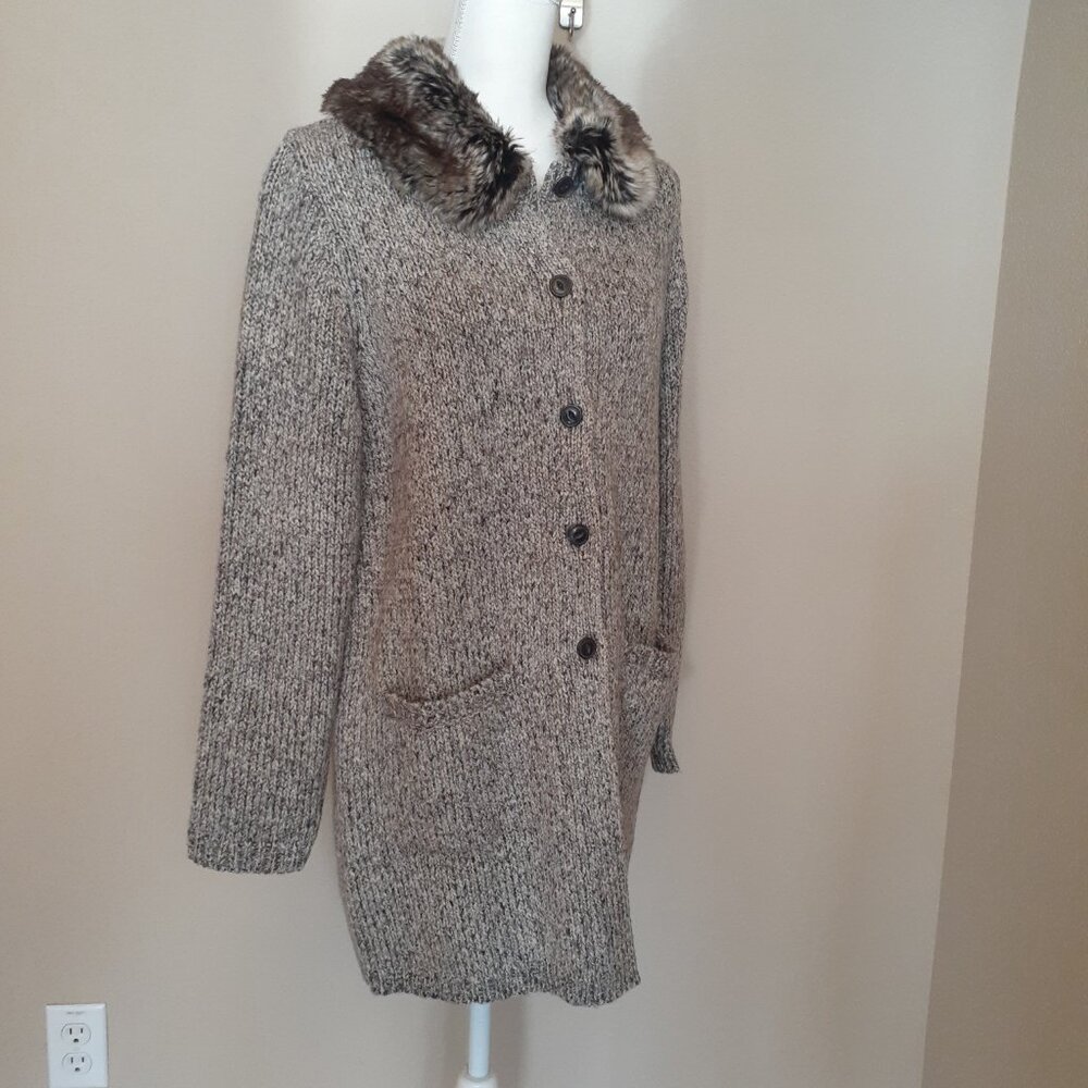 J. Jill Faux Fur Collar Long Cardigan